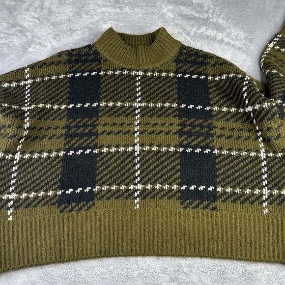 Arizona Jean Co Sweater Womens XL XXL Green Black Plaid Mock Neck Cropped Knit - Picture 7 of 13